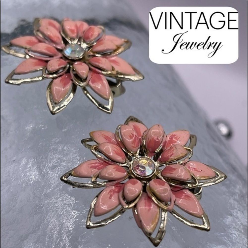 Coro Enamel Clip-On Floral Earrings‎